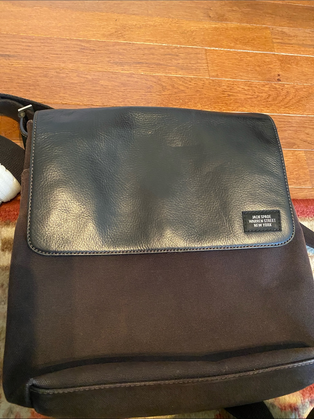 Jack Spade Black Leather & Dark Brown Nylon Messenger Bag